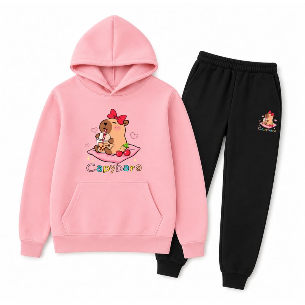 Conjunto Infantil Moletom Capuz Grosso Flanelado Com Bolso Calça Moletom