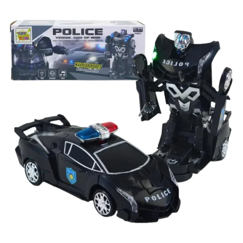Carro Robô Transformável Polícia Infantil Com Luzes Sons e Movimento Automático