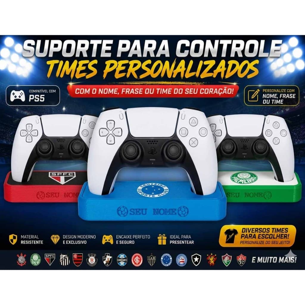 🎮 Suporte para Controle PS5 e PS4 PERSONALIZADO com Seu Time
