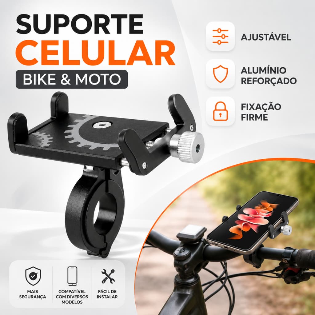 Suporte Celular Bike Moto Regulagem Universal Forte Alumínio Guidão Ajustável Reforçado Resistente