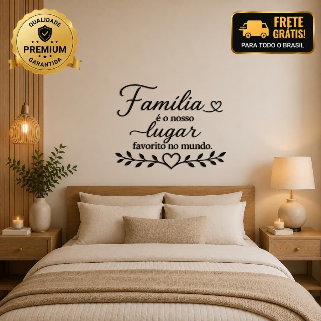 Frase Decorativa Familia é O Nosso Lugar Favorito No Mundo MDF 3mm