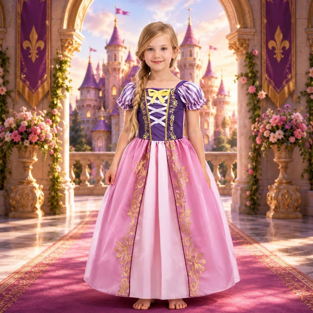 Fantasia Vestido Infantil Menina Rosa Rapunzel Princesas Luxo