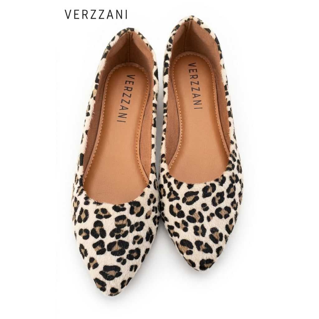 Sapatilha Feminina Bico Fino Animal Print Onça COM PELO Casual Dia a Dia Confortável VERZZANI ONÇBF