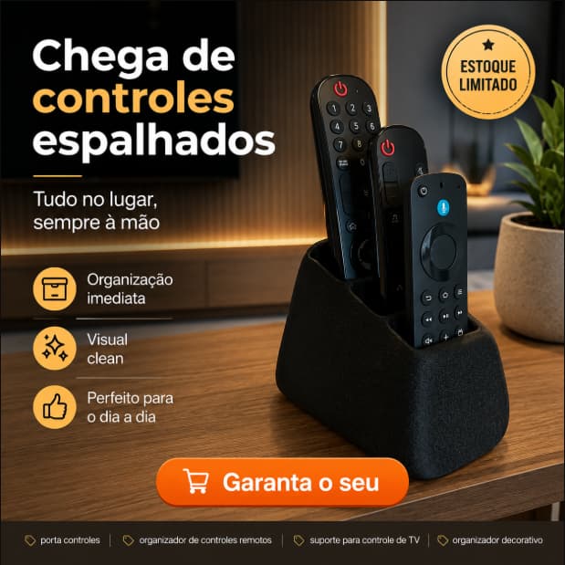 Porta Controle Remoto 3 Divisórias | Organizador de Mesa Minimalista para Sala e Quarto