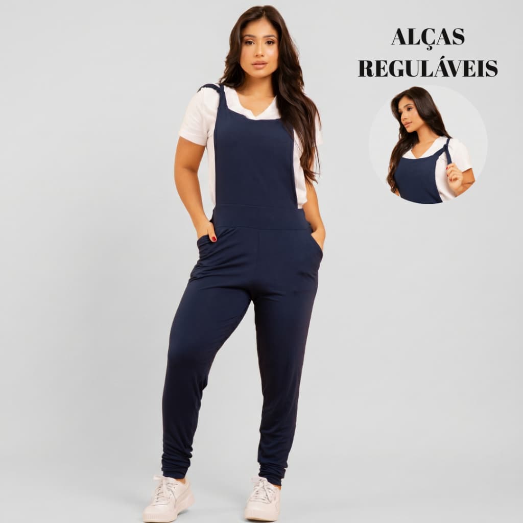 Macaquinho Longo Feminino Alça Regulável Com Bolsos Viscose Não Marca Não Encolhe Casual Confortável