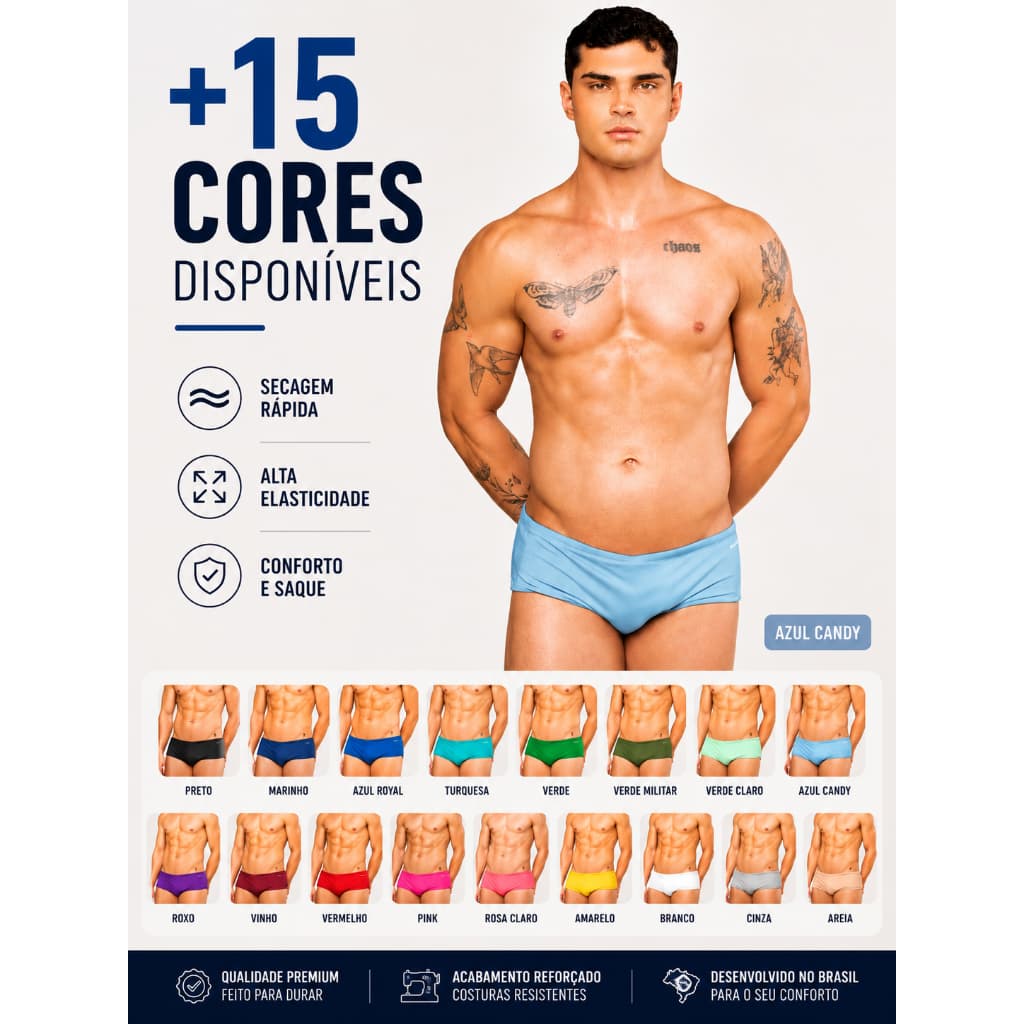 SUNGA MASCULINA CLASSIC 10 CM LATERAL  SECAGEM RÁPIDA • VERÃO • MODA PRAIA 2026