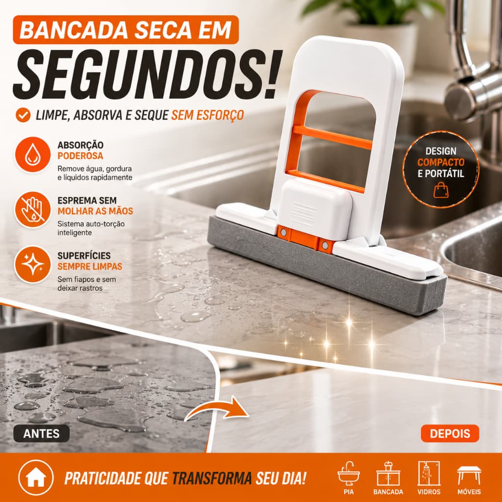 Rodo de Pia Mini Mop Mágico Limpeza Cozinha Rodinho Portátil Auto-Torção Limpa e Seca Esfregão