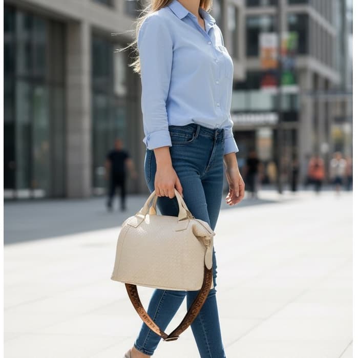 Bolsa feminina detalhada em tranças com alça transversal e de mao