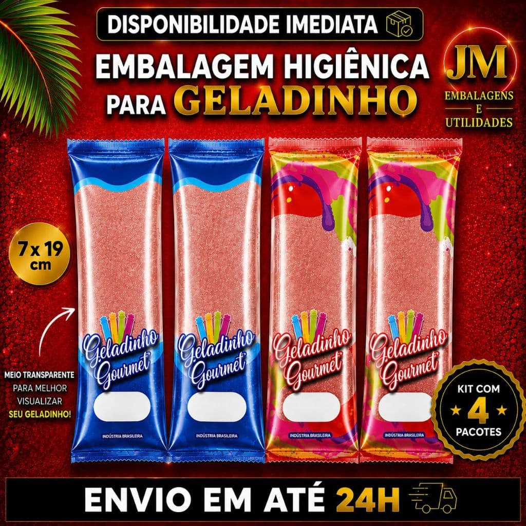 04 PACOTES Embalagem Higiênica bopp para geladinho gourmet vermelho/Azul/Rosa Laço/Preto/Rosa 7x19 (Escolha o modelo)