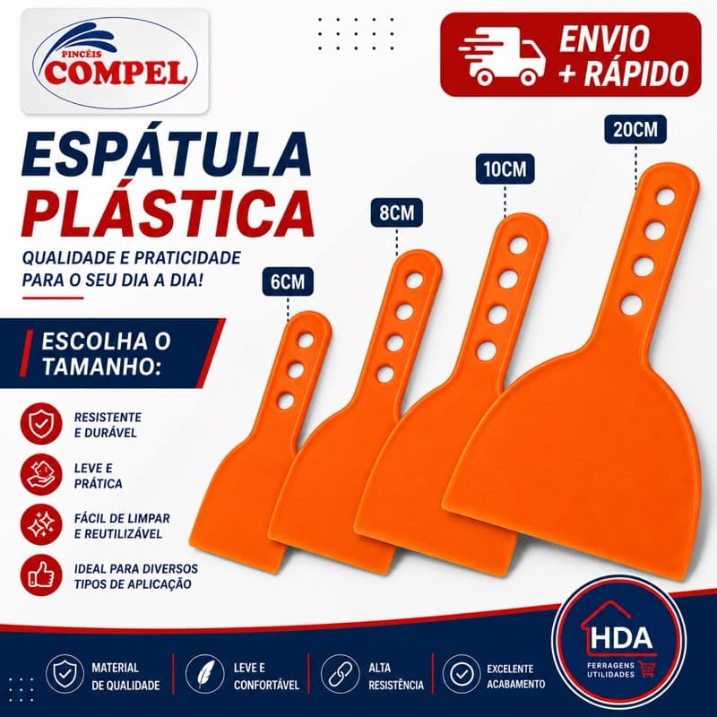 Espátula Plástica Lisa  Para Massa Corrida, Gesso e Raspagem 6cm 8cm 10cm 20cm  - Compel