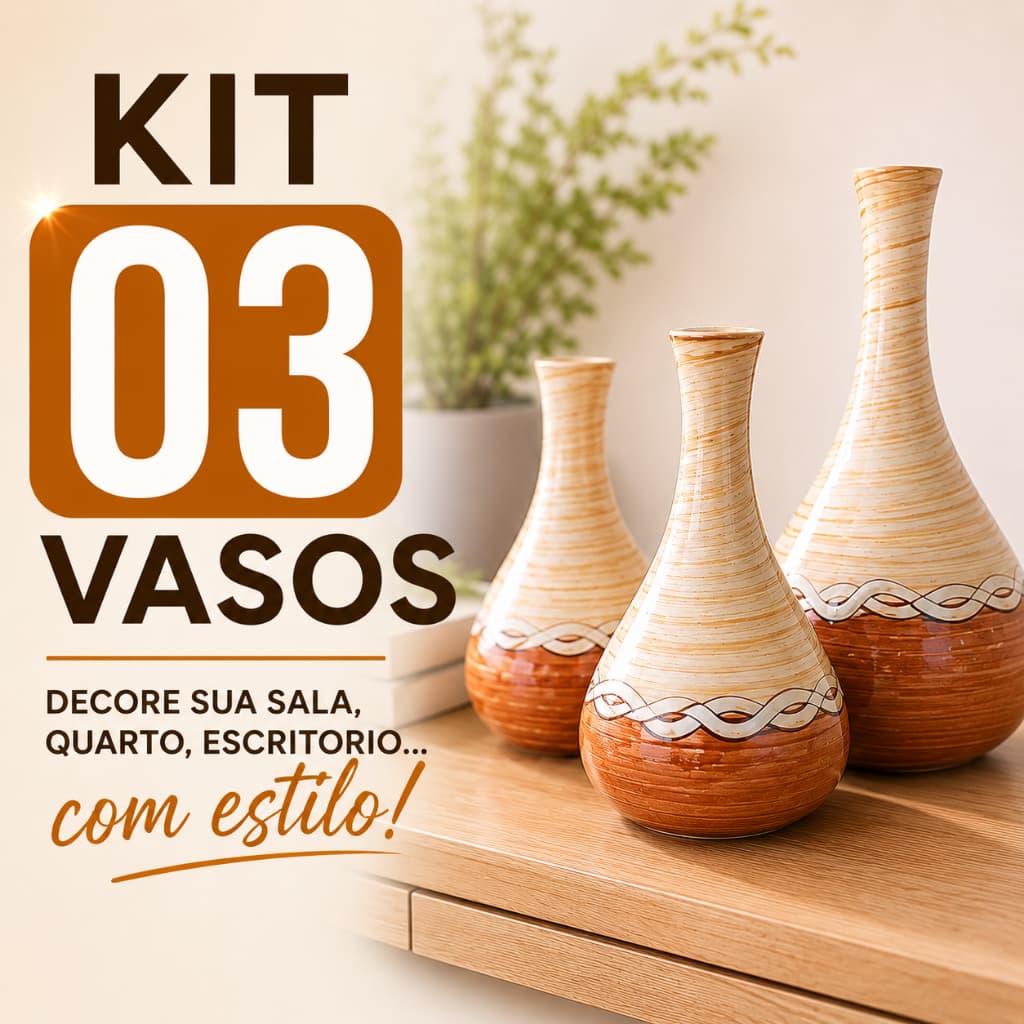 Enfeite Vasos Cerâmica Conjunto 03 Peças Decoração Moderna Minimalista Sala Aparador Rack Escritório