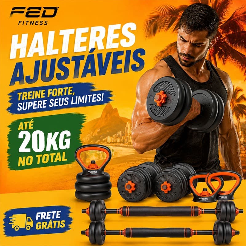 Kit Halteres 20kg 5em1 Ajustáveis para Casa Emborrachado Antiderrapante Treino Musculação Iniciantes