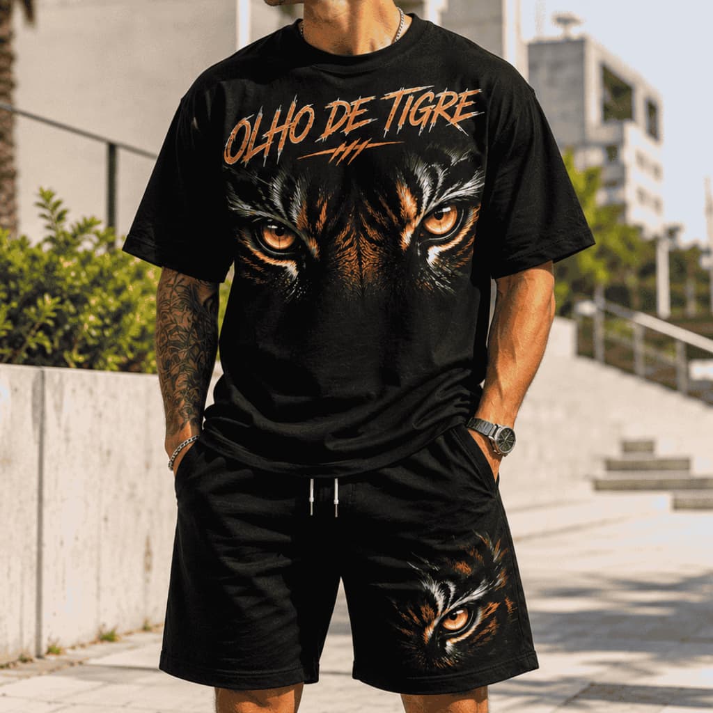 Kit camiseta e bermuda Olho de Tigre street wear