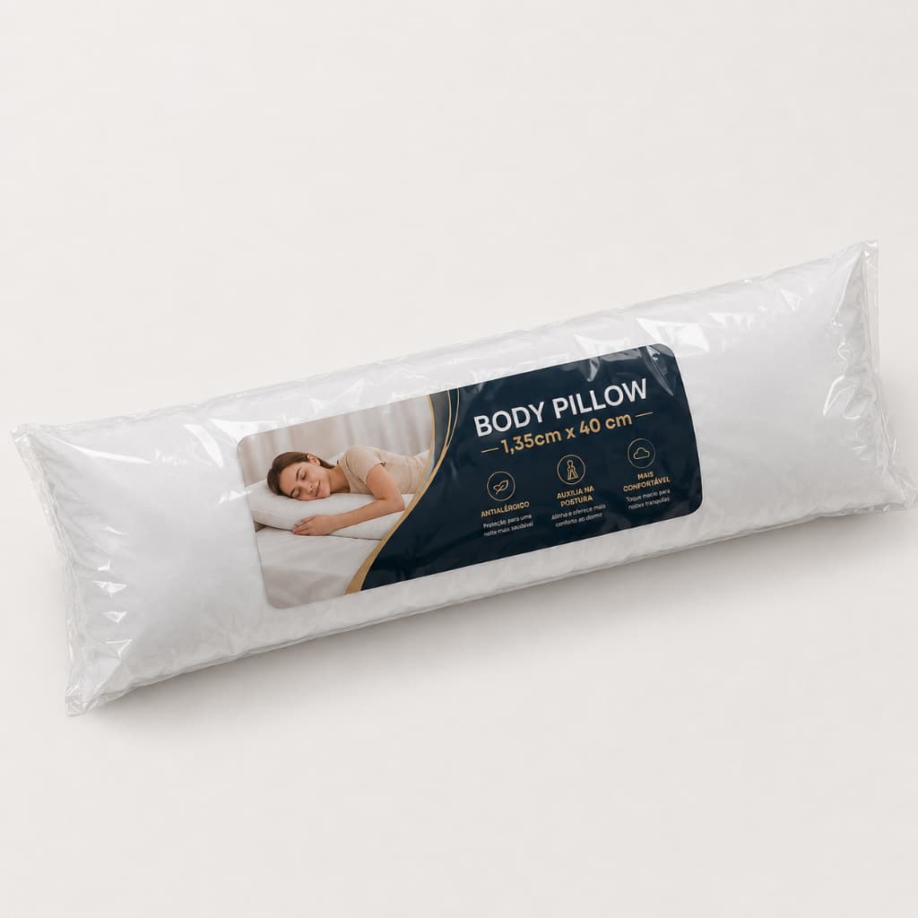 Travesseiro de Corpo Body Pillow 135x40 cm Antialergico 300 Fios Fibra Siliconada