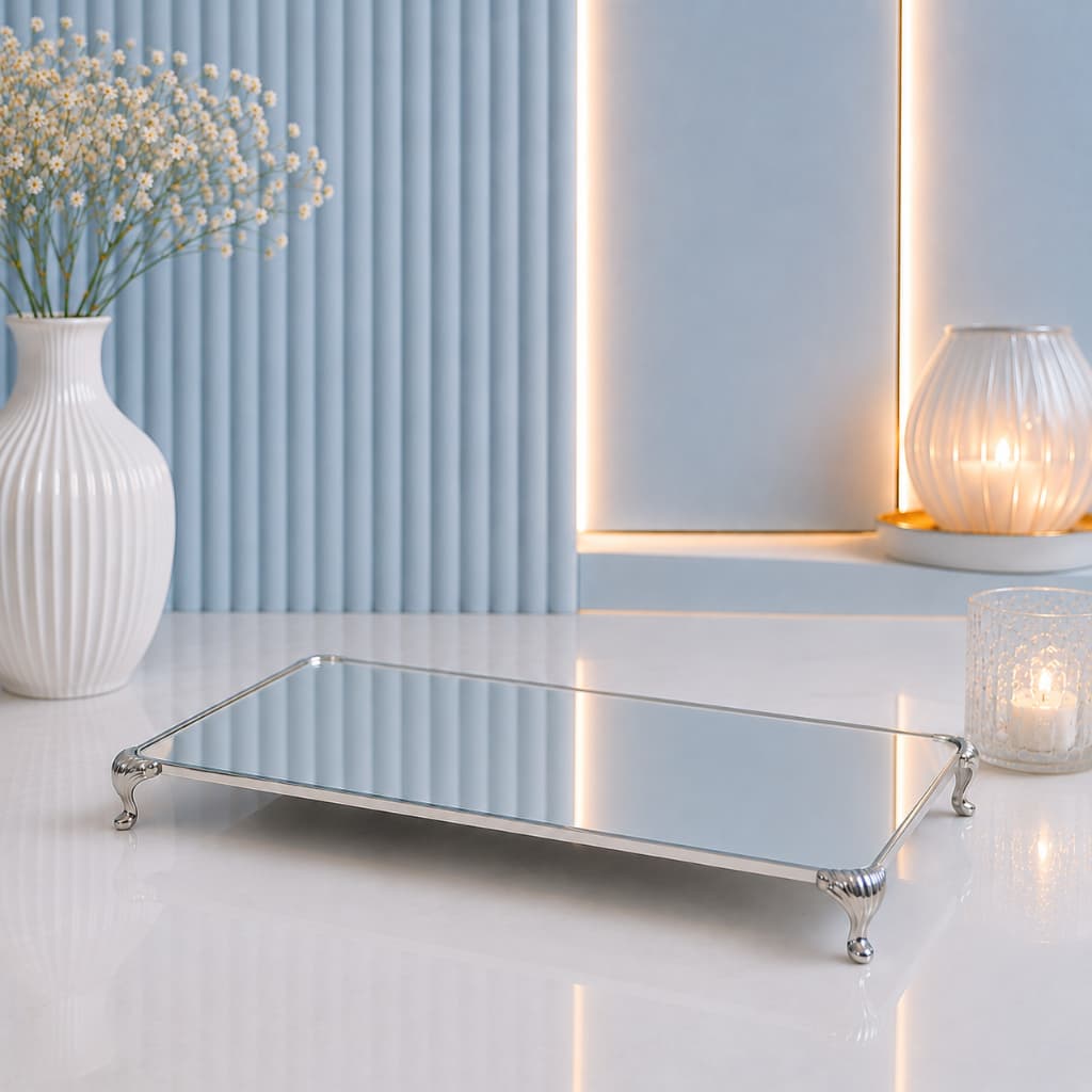 Bandeja Luxo Vidro Branca  ou Preto Lavabo Banheiro Sala Mesa 23x12 Pé