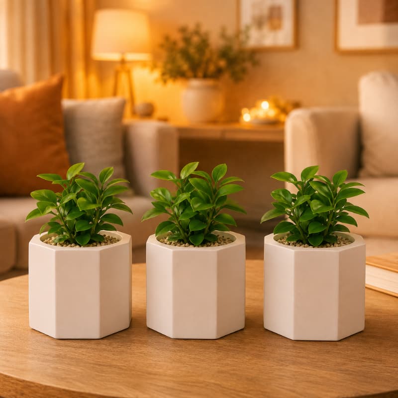 Kit 4 Vasinho Octogonal de Gesso Para Plantas Suculentas Decoração Casa Mesa Branco