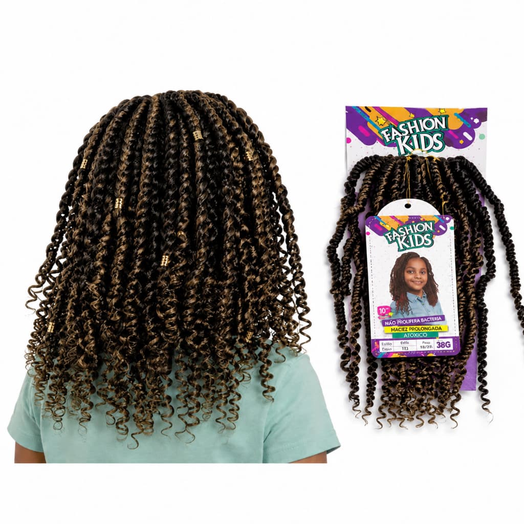Kit com 5 Unidades Cabelo Fashion Kids 25cm – Estilo Goddess Crochet Braid Atóxico