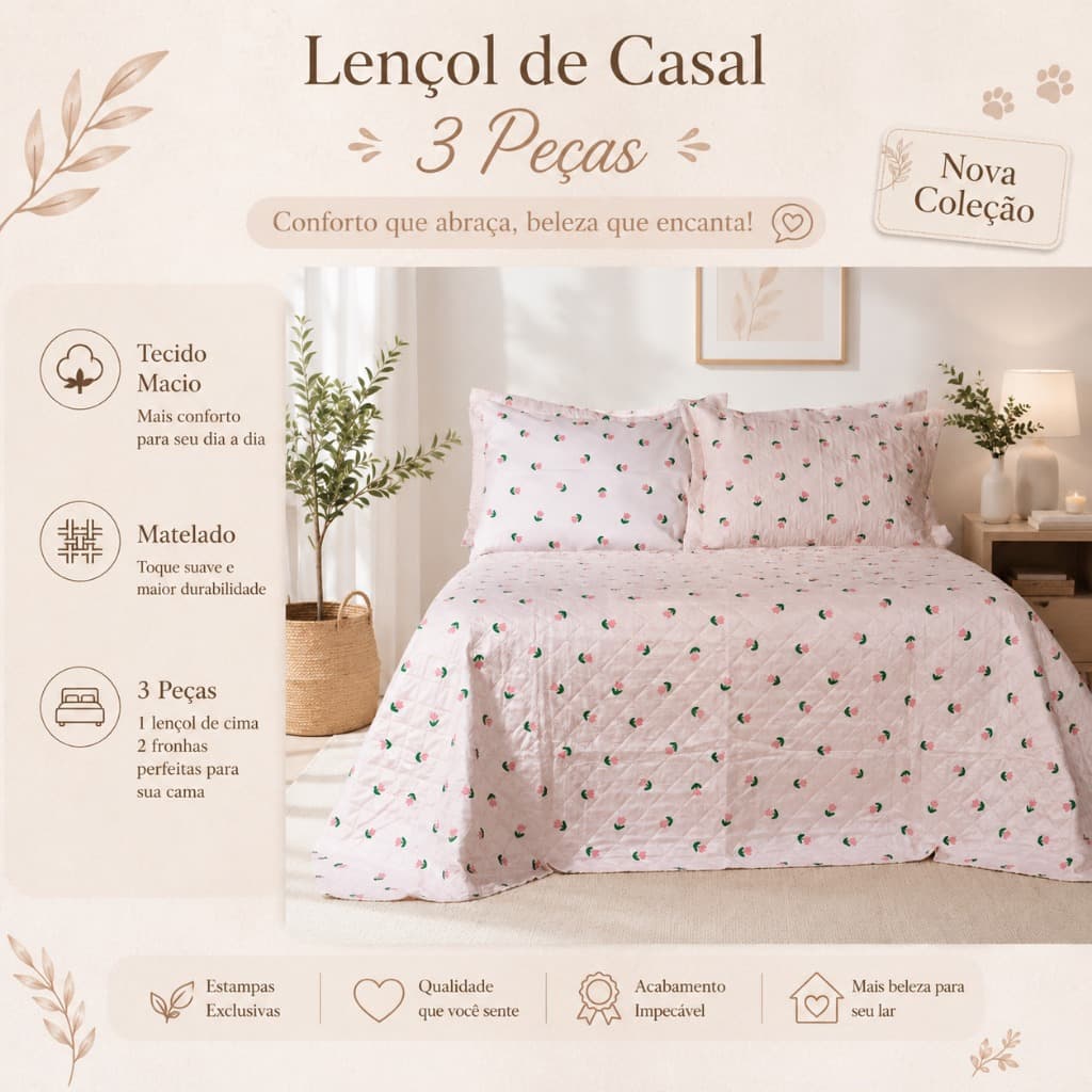 Lençol Casal Padrão ou Queen com Elástico 3 Peças Microfibra Macia Estampado Cama Casal
