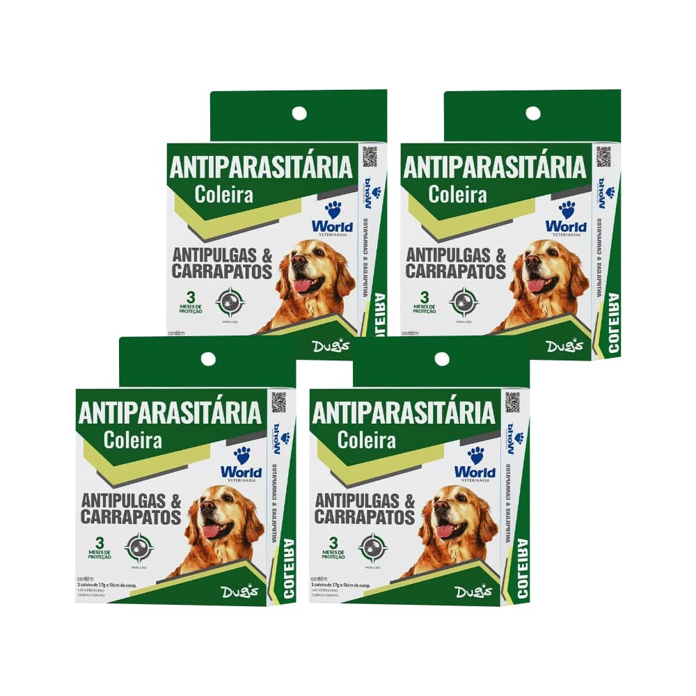 Kit 4 Coleira Dugs Antipulgas e Carrapatos 56cm 3 Meses de Proteção Cães World