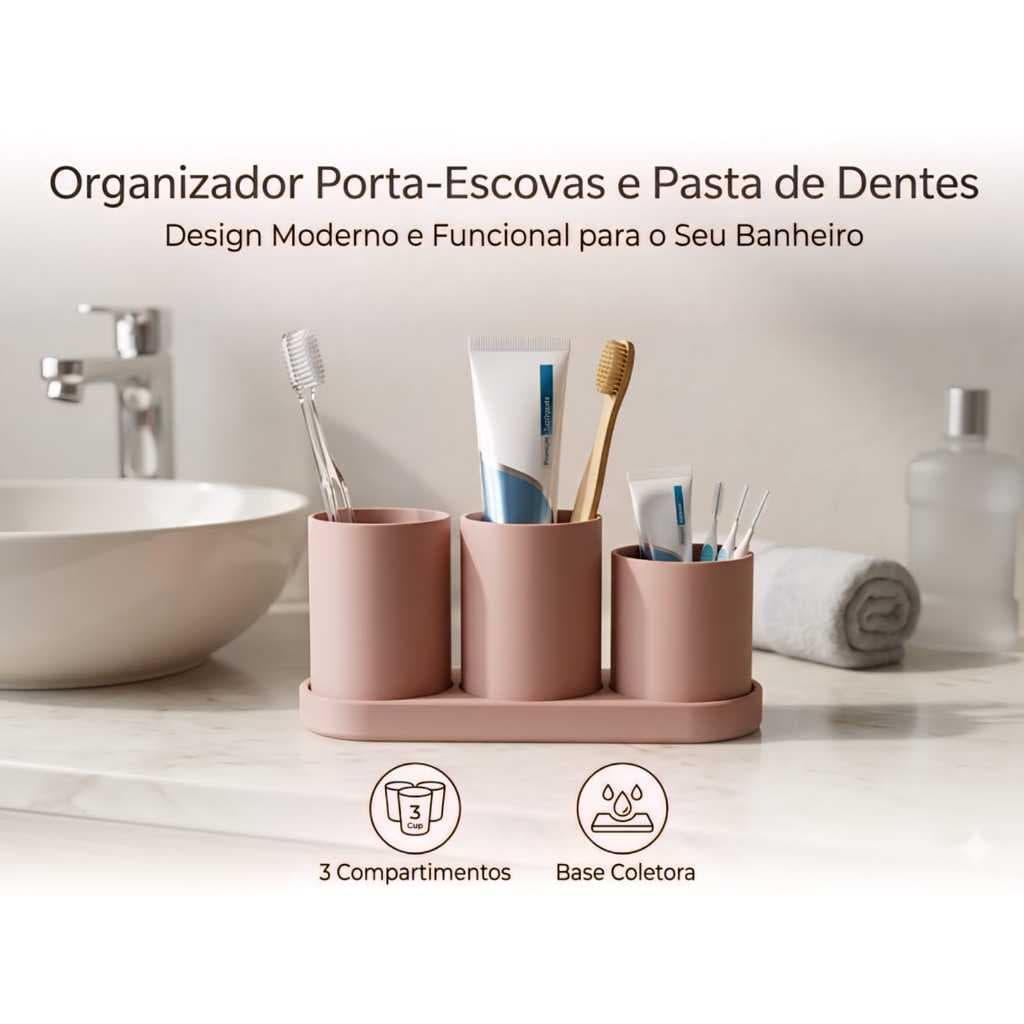Organizador Porta-Escovas e Pasta de Dentes com Base Coletora