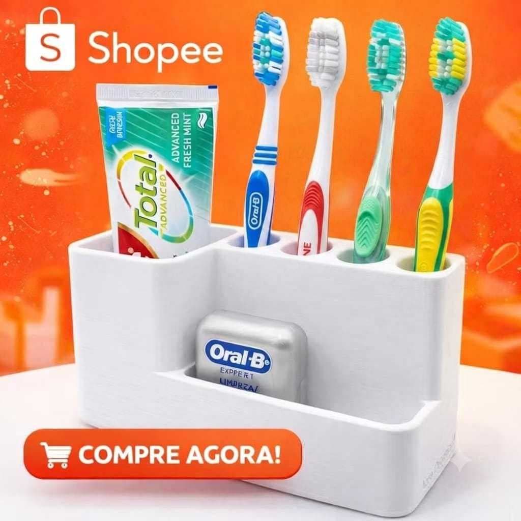 Porta Escovas De Dente | Organizador De Banheiro Moderno Premium 4 Escovas– Branco Ou Preto