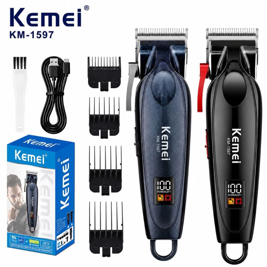 Máquina de cortar cabelo Kemei KM-1597 Original Sem fio com visor Digital - Bivolt