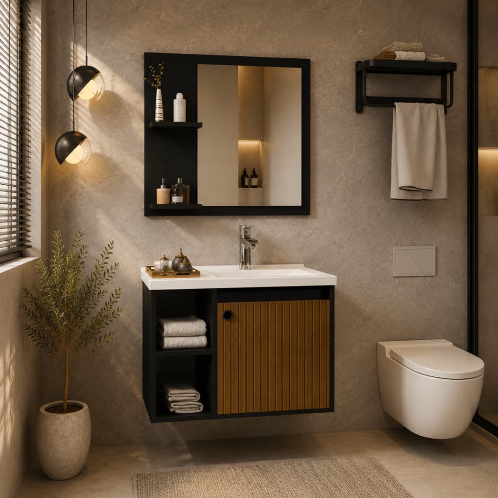 Kit Gabinete para Banheiro com Cuba e Espelheira Suspensa Design Moderno e Funcional