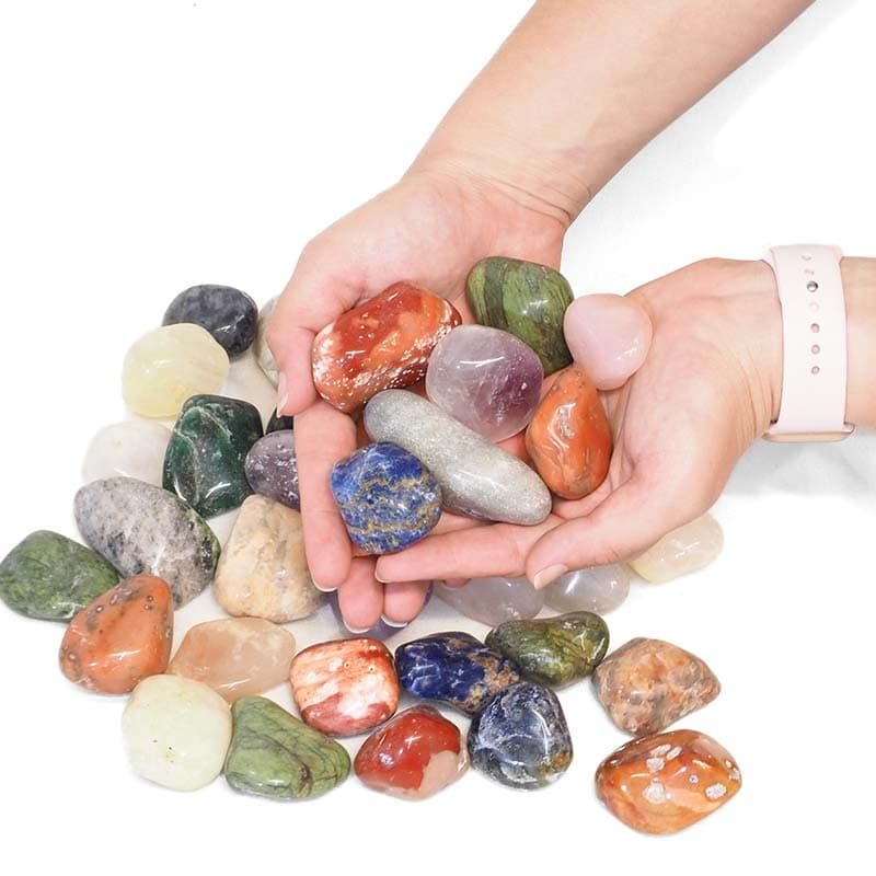 Kit Pedra Rolada Natural Mista Tamanho Grande Até 1kg Para decoração artesanato Mix de cristal