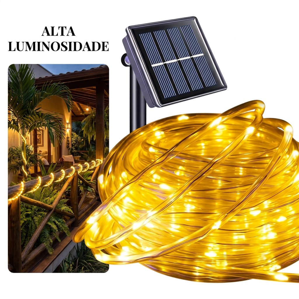 12m100leds Mangueira Solar Luz Led Redonda 8 Funções Natal Externo