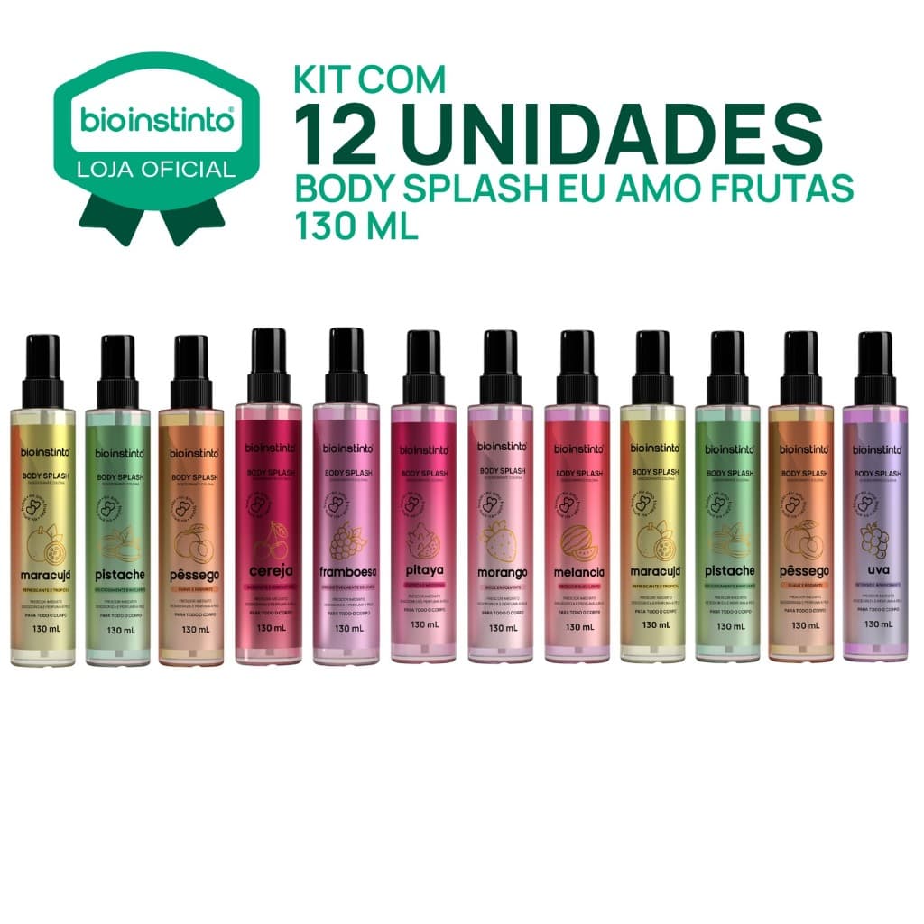 12 Body Splash FRUTAS 130ml Bio Instinto Desodorante Corporal Fragrância Irresistível Lançamento