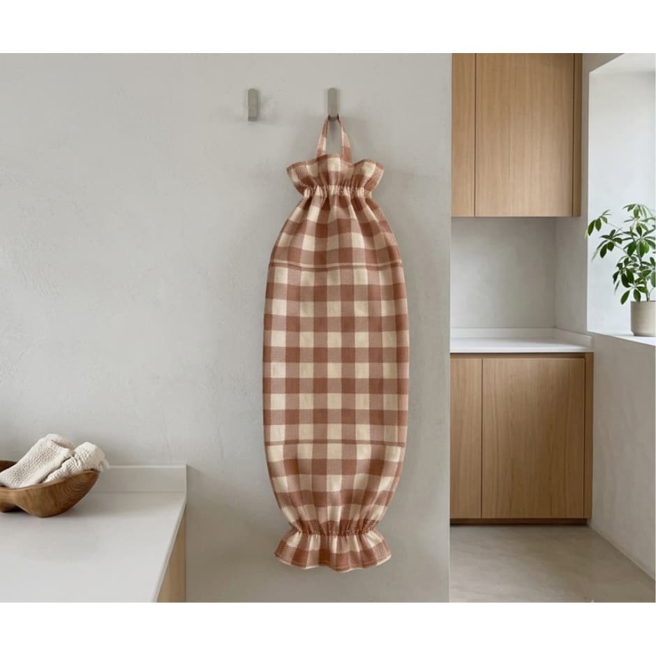 Puxa Saco Organizador de Sacolas Cozinha Oxford Xadrez Decoração
