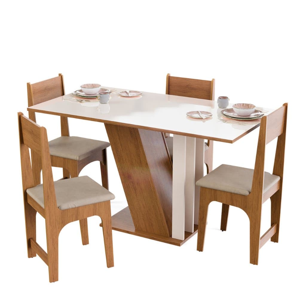 Conjunto Sala De Jantar Emilly 4 Lugares Com Cadeiras Estofadas Mesa Com Tampo Semelhante Vidro