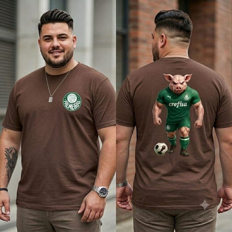 Camiseta Palmeiras Oversized 100% Algodão Masculina Unissex Estampa Porco Jogador Costas Streetwear Casual Alviverde
