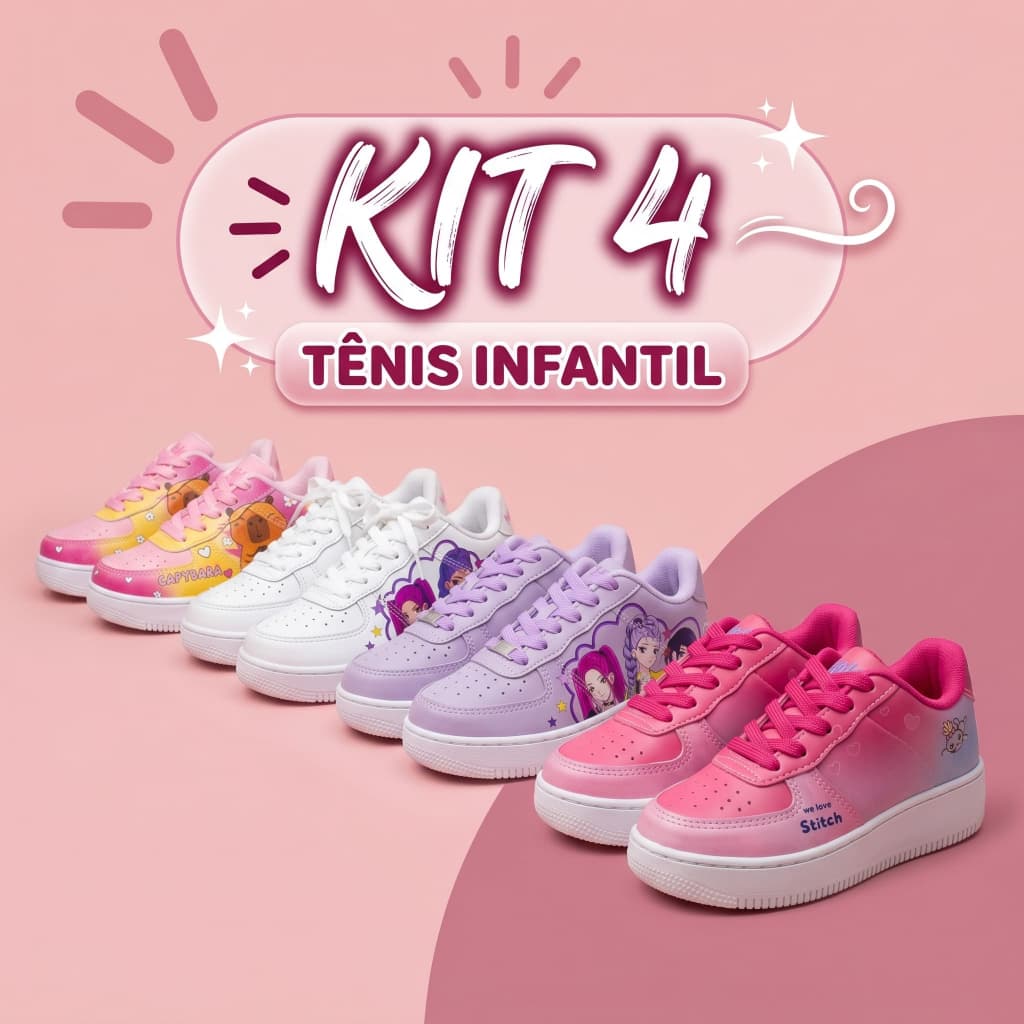 Kit 4 Tênis Infantil Menina Confortável Leve Passeio Antiderrapante