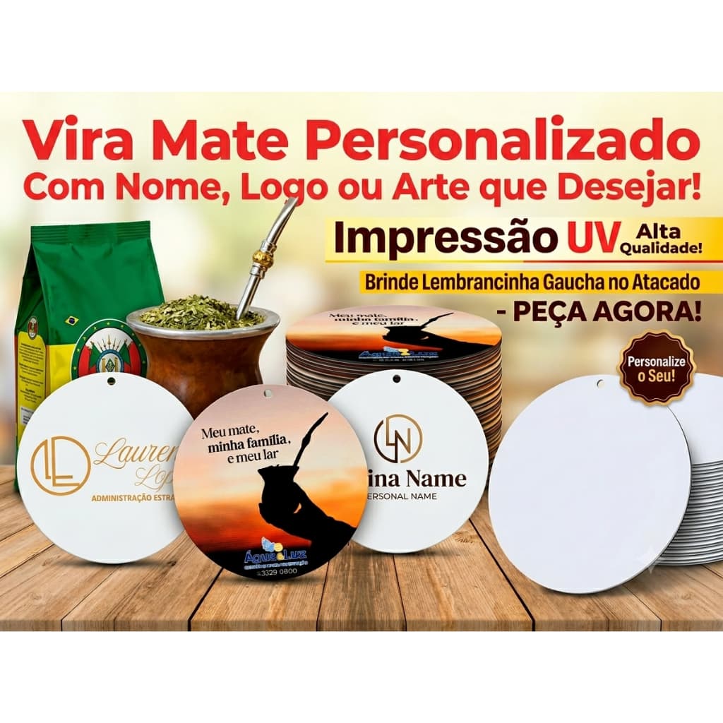 Vira Mate Personalizado Com Nome Logo Cevador Chimarrão Impressão UV Brinde Lembrancinha Gaucha Atacado