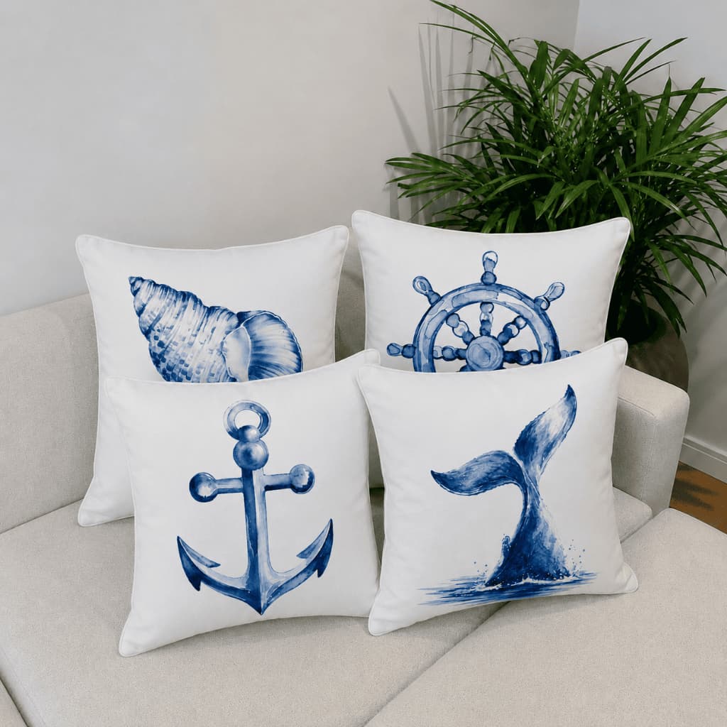Kit 4 Capas de Almofada Estampada Com Zíper Estilo Mar Microfibra 45x45 Para Sala e Quarto