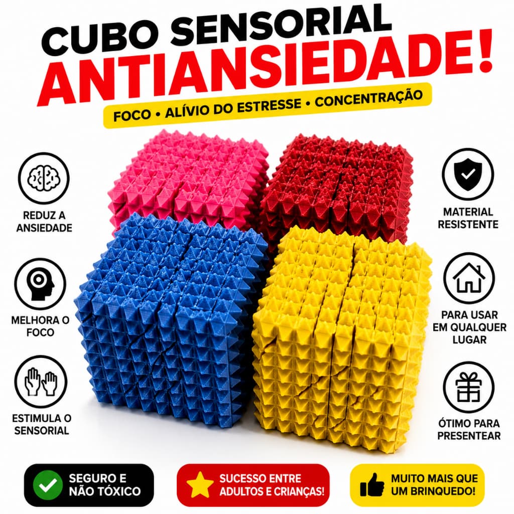 Cubo Sensorial Articulado Antiestresse Fidget Toy Flexível Anti Ansiedade Impressão 3D TDAH Autismo 4x4cm