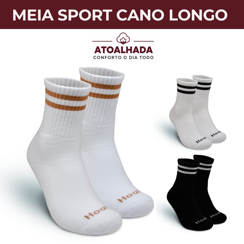 Meia Feminina Sport Cano Longo Atoalhada Algodão Hoahi 33-38