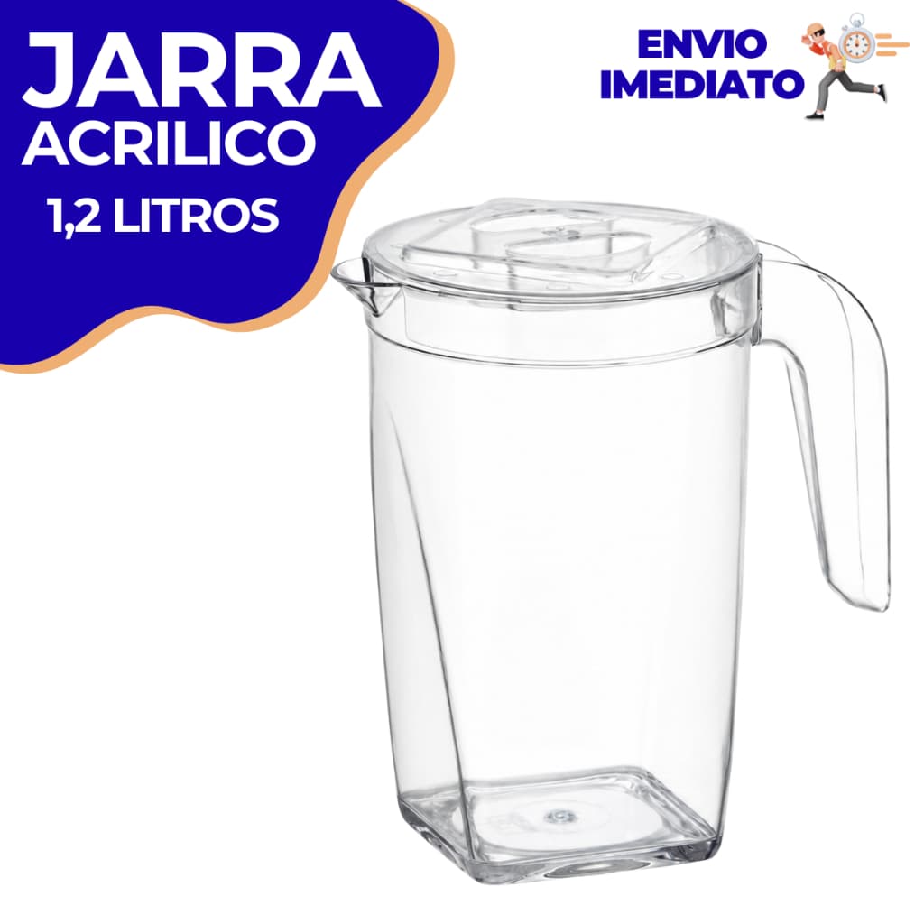 Jarra de Acrílico Transparente 1,2 Litros com Tampa - Elegante e Resistente para Água, Suco e Chá