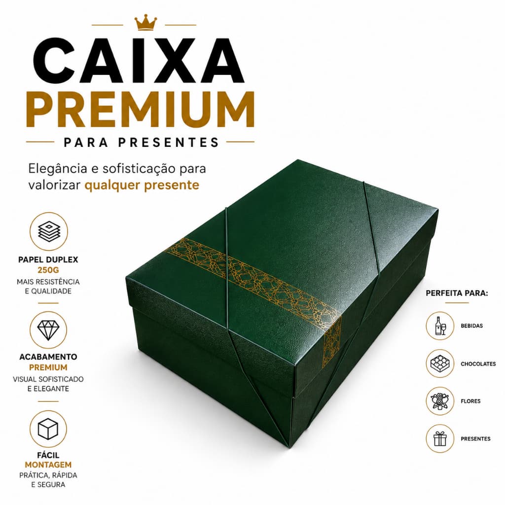 Caixa para Presente Premium 35x25x11cm – Ideal para Kits Personalizados (VERDE)