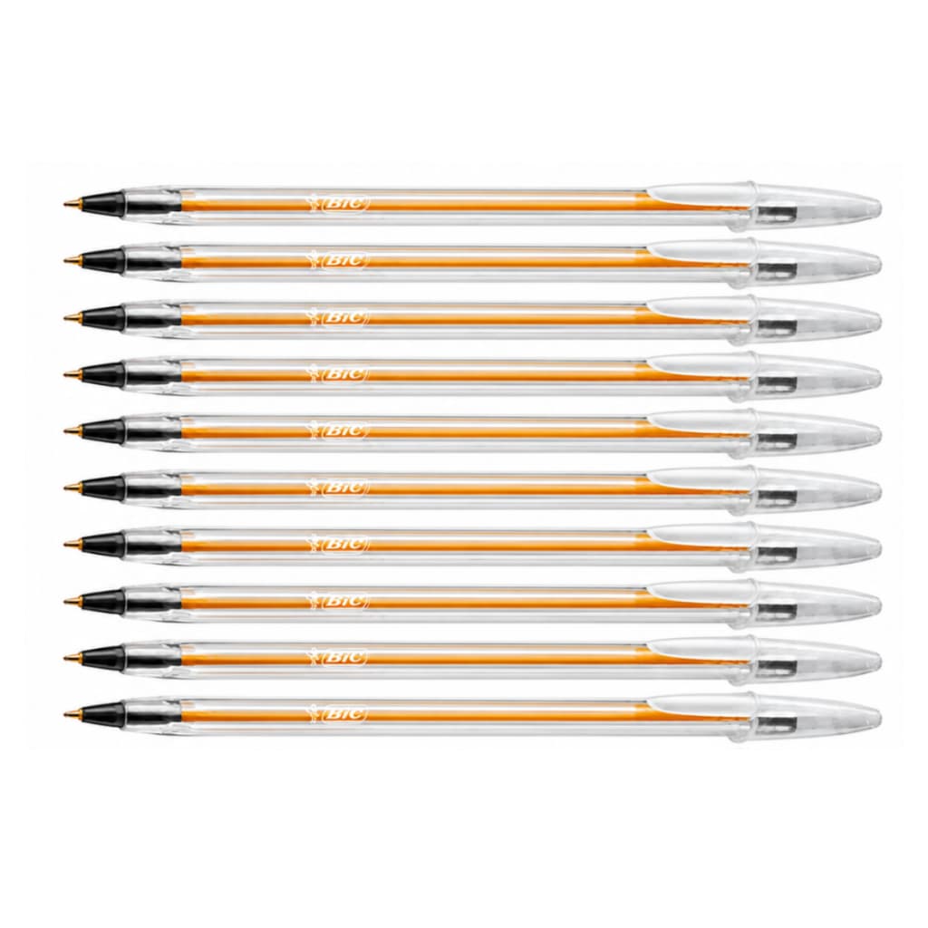 10 Canetas Bic Cristal Preta Esferográfica Fina 0.8 Mm