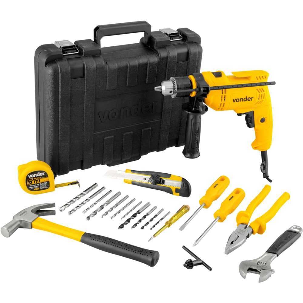 Furadeira de Impacto Vonder 550W 1/2 220V Kit 19 Peças Com Maleta Brocas e Ferramentas
