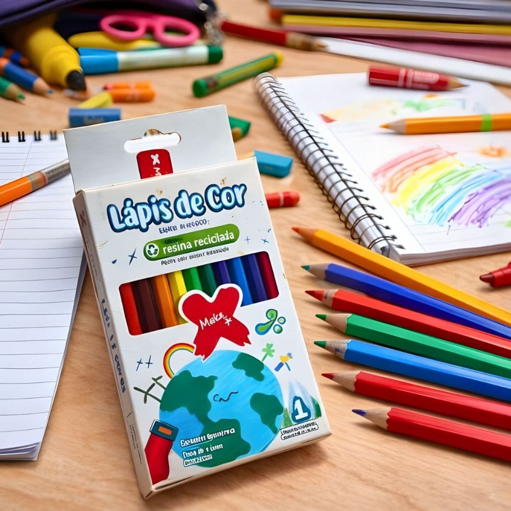 Lápis de Cor 12 Cores 36 Caixas Infantil Escolar Eco Atóxico Hexagonal Resina Reciclada Make+