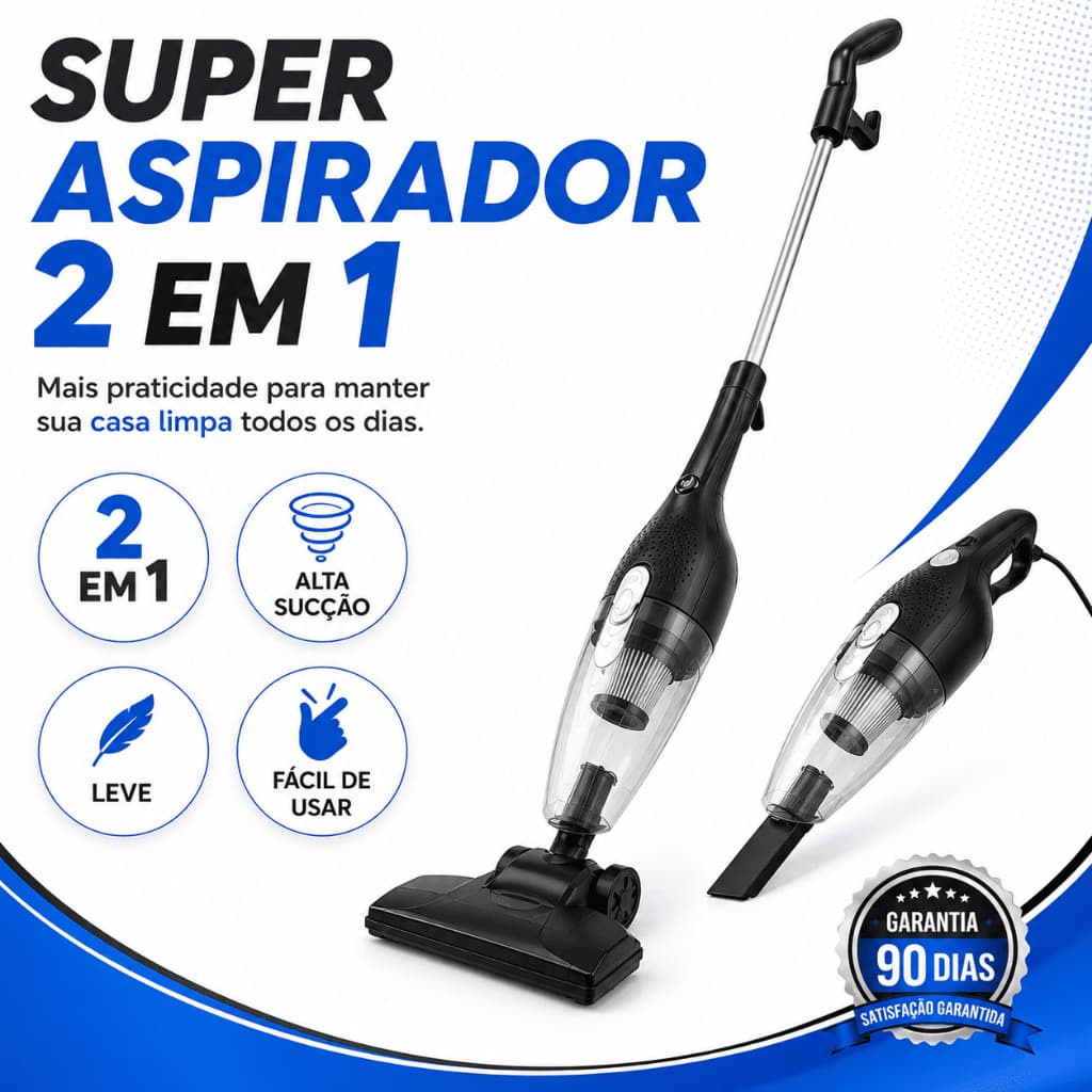 Aspirador de Pó Vertical 2 em 1 Portátil Com Fio 110V Alta Sucção para Casa Sofá Carro
