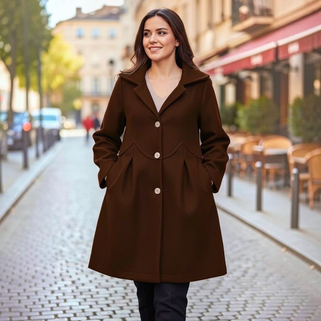 Casaco Sobretudo Feminino Lã Batida Inverno Quentinho Com Botões E Bolsos Elegante Sobretudo  Casual