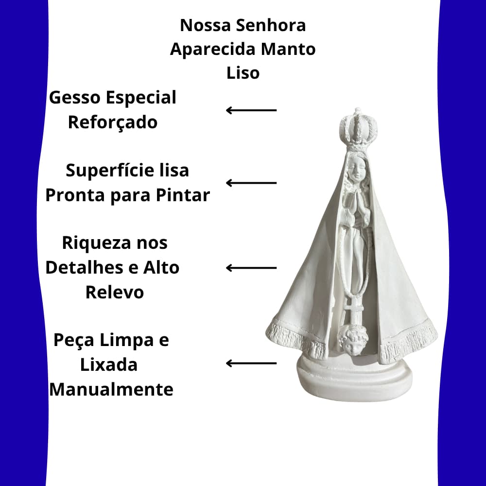 Estátua Nossa Senhora Aparecida Manto Liso 21 cm Gesso Decorativa