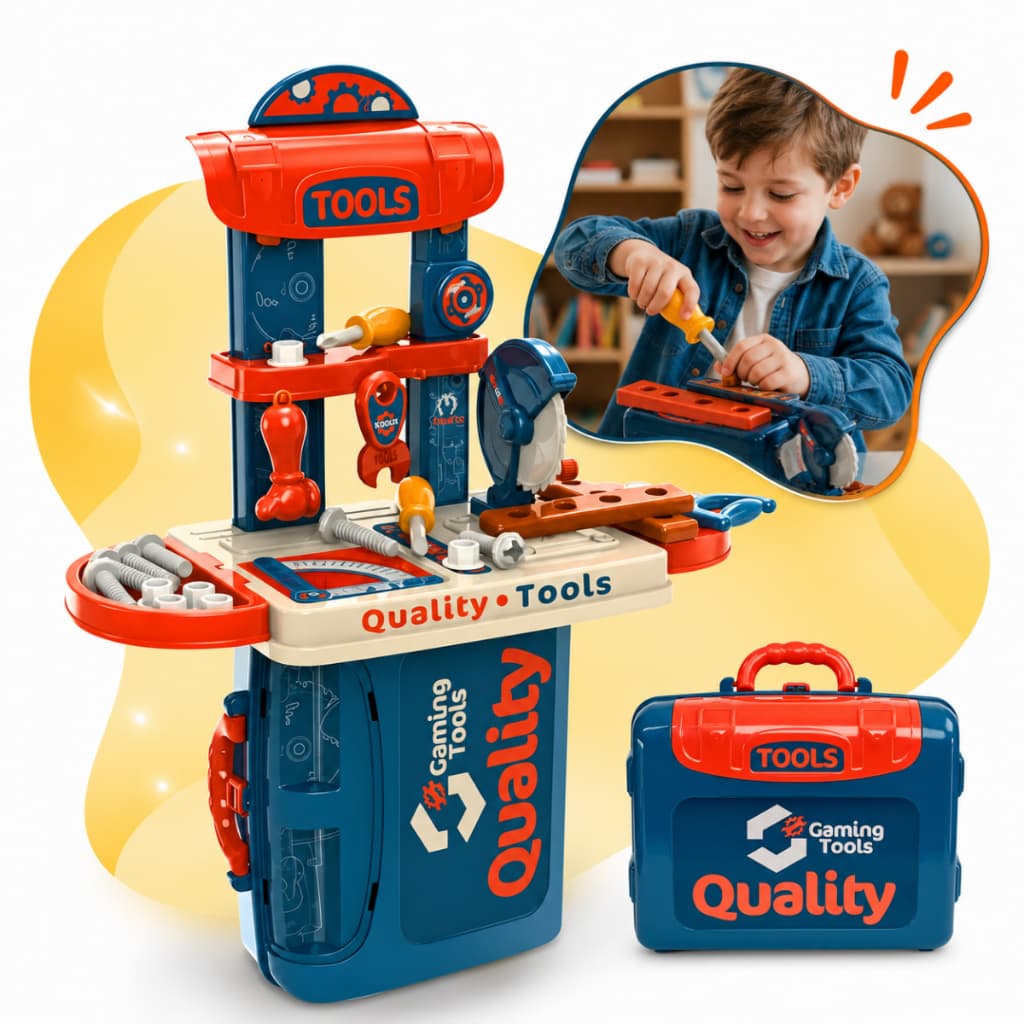 Maleta de Ferramentas Brinquedo Infantil Oficina Engenheiro Bancada Kit Ferramentas com Acessórios