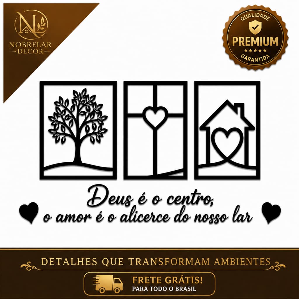 Kit 3 quadros decorativos mdf preto frase abençoados por deus sala quarto parede 3mm decoração casas