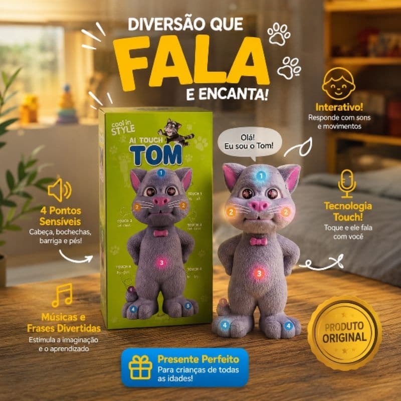 Boneco Ai Touch Talking Tom  Repete Fala Responde Ao Toque!