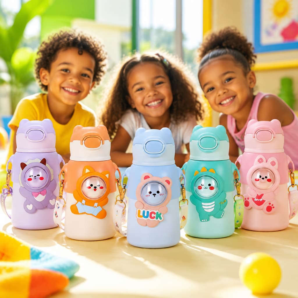 Garrafa térmica infantil com canudo e alça 520ml Copo em aço inox 2026！